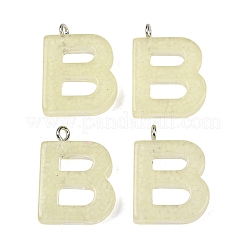 蓄光樹脂チャーム  レターチャーム  暗闇で光る  プラチナメッキループ付き  文字B  23x17.5x5.5mm  穴：2mm&nbsp;RESI-XCP0002-37A