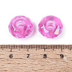 クリアアクリルヨーロピアンビーズ  大穴ビーズ  多面カット  フラットラウンド  ショッキングピンク  15x8mm  穴：4.7mm&nbsp;OACR-E033-25I