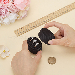 3スロットベルベットリング包装箱  オーバル  ブラック  4.25x5.55x4.4cm&nbsp;CON-WH0086-216