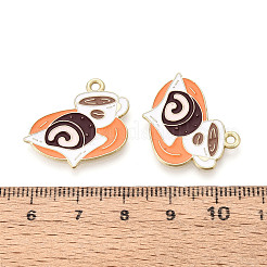 合金エナメルチャーム  コーヒーとパンのチャーム  ゴールドカラー  サンゴ  22x23.5x1mm  穴：1.7mm&nbsp;PALLOY-T093-19G