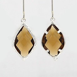 銀色メッキ真鍮ガラスリンクコネクター  多面カット菱形  シエナ  22x14x6mm  穴：1mm&nbsp;LS-GLAA-J031-03S