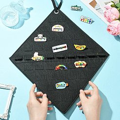 3個 3スタイル 壁掛けブローチジュエリーディスプレイロール  化学繊維フェルトピンコレクションディスプレイボードホルダー  混合図形  ブラック  40~168cm  1個/スタイル&nbsp;ODIS-CJ0001-03