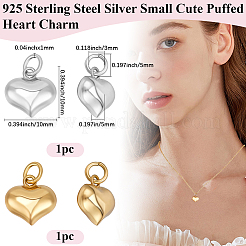 2個 2色 925スターリングシルバー パフハートチャーム 丸カン付き  ゴールデン＆シルバー  10x10x5mm  穴：3mm  1pc /カラー&nbsp;STER-BBC0008-10