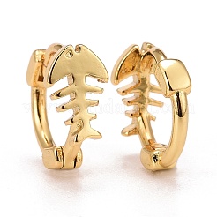 Fish Bone Brass Huggie Hoop Earrings&nbsp;EJEW-C012-09