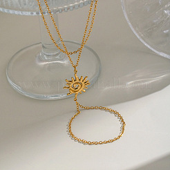 304 Stainless Steel Spiral Sun Double Layer Hand Chain Finger Ring Bracelets for Women&nbsp;BN7044