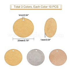 30個 3色 PVD真空メッキ 304ステンレススチール テクスチャペンダント  フラットラウンド  ミックスカラー  20x1mm  穴：1mm  10個/カラー&nbsp;STAS-PH0003-87