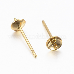 304ステンレススチールポストスタッドピアスセッティング、片穴ビーズ用  ゴールドカラー  13.5x4mm  トレイ：3.5mm  ピン：0.8mm&nbsp;X-STAS-H558-08G