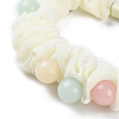 布弾性ヘアネクタイ  プラスチックビーズ付き  女の子や女性向けのヘアアクセサリー  ベージュ  17mm  内径：50mm&nbsp;OHAR-H002-02B