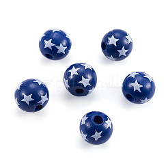 天然木製ビーズ  DIYジュエリーアクセサリー  星柄丸  ブルー  5/8インチ（16mm）  穴：4mm&nbsp;WOOD-TAC0010-04C