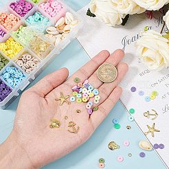 DIYジュエリーキット  弾性水晶の線で  天然カウリーシェルビーズ  合金ペンダント  真鍮スペーサービーズ＆丸カン  手作りポリマー粘土平石ビーズ  アイアン製はさみ  ミックスカラー  165x108x30mm&nbsp;DIY-GA0001-26