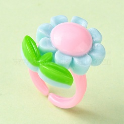 子供のかわいい混合形状のアクリルカフスリング  オープンリング  ミックスカラー  usサイズ1 3/4(13mm)  36個/箱&nbsp;RJEW-R130-02-B