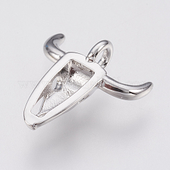 真鍮チャーム  鉛フリー＆カドミウムフリー  牛の頭  プラチナ  15x14.5x3mm  穴：2mm&nbsp;ZIRC-F083-009P-RS