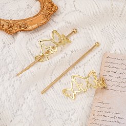 合金の毛が付いています  中空ヘアポニーテールホルダー  DIY和風ヘアスティックアクセサリー用  蝶  ゴールドカラー  54x26x2mm&nbsp;OHAR-Z001-04G