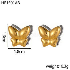ツートンカラーの304ステンレススチールフープピアス  蝶  イオンプレーティング（ip）  18KGP本金メッキ  16x18mm&nbsp;STAS-OY016-80G