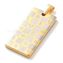 クリスマス イオンプレーティング(IP) 304 ステンレス ペンダント  星/雪だるま/鹿のチャーム付き長方形  14KGP本金メッキ  40x20x3mm  穴：8x4mm&nbsp;STAS-Z098-39G
