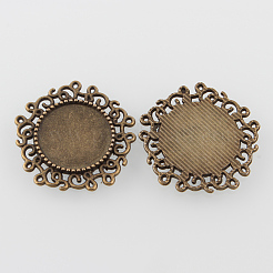 Vintage Filigree Wrap Flat Round Alloy Pendant Cabochon Settings&nbsp;PALLOY-N0088-68AB-NF
