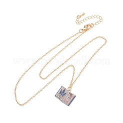 Brass Enamel Book Pendant Necklaces for Women&nbsp;KK-CBAF5B9-01G-07