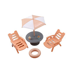 プラスチック製ビーチチェアと傘のミニモデル  マイクロランドスケープドールハウスアクセサリー  小道具の装飾のふりをする  ビスク  107x70x127mm&nbsp;PW-WG63BA5-01