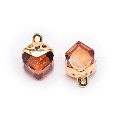 ガラスチャーム  合金のパーツと  キューブ  ライトピーチ  15x10x10mm  穴：1.6mm&nbsp;GLAA-SZC0004-02G