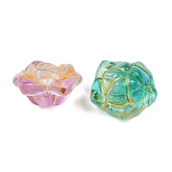 焼き付け塗料と金色の金属で覆われたガラスビーズ  花  ミックスカラー  18.5x19.5x12.5mm  穴：1.5mm&nbsp;DGLA-T004-12M