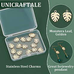 304ステンレススチールチャーム  モンステラ葉  ゴールドカラー  13x9x1mm  穴：1mm  16個/箱&nbsp;STAS-UN0020-64G