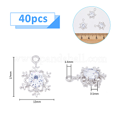 合金キュービックジルコニアペンダント40個  スノーフレーク  プラチナ  17x12x3.5mm  穴：1.5mm&nbsp;ZIRC-FH0001-43