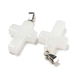 ガラスのペンダント  白金鉄パーツ  クロスチャーム  ホワイト  29x18x5.5mm  穴：7x3.5mm&nbsp;GLAA-H029-05P-09