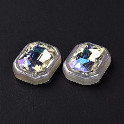 レインボー虹色メッキ アクリル カボション  グリッターカボション  長方形  ホワイト  22x17x7.5mm&nbsp;X-OACR-E011-08