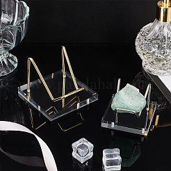 Square Clear Acrylic Base Stainless Steel Arm Mineral Specimens Display Easel Stands&nbsp;ODIS-WH0043-27P