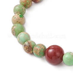 Natural Carnelian and Imperial Jasper Round Beaded Stretch Bracelets for Men Women&nbsp;BJEW-JB12147
