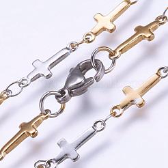 304ステンレススチールチェーンネックレス  カニカン付き  クロス  ゴールデン·ステンレス鋼色  17.9インチ（45.5cm）&nbsp;STAS-P164-01GP