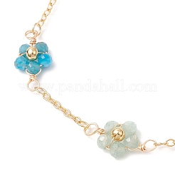 Chakra 304 Stainless Steel & Brass & Natural Green Aventurinee/Garnet/Amethyst/Apatite/Gold Rutilated Quartz/Carnelian/Lapis Lazuli Bead Flower Link Chain Anklets for Women&nbsp;AJEW-AN00692