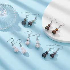 天然混合宝石ひょうたんダングルイヤリング  女性用304ステンレスジュエリー  40mm  ピン：0.6mm&nbsp;EJEW-JE05259