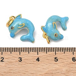 海の動物合金エナメルペンダント  イルカのチャーム  ゴールドカラー  ライトブルー  20.5x14.5x8mm  丸カン：6.5x1.5ミリ  3.5mm内径&nbsp;ENAM-B037-10G-02