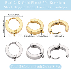 16個 2色 304ステンレススチール ハギーフープピアス金具  垂直ループ付き  リング  ゴールデン·ステンレス鋼色  15.5x14x3mm  穴：1.6mm  ピン：1mm  8個/カラー&nbsp;STAS-BBC0009-68C
