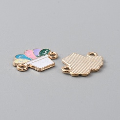 合金のカラフルなエナメル コネクタ チャーム  スパンコール入り  ライトゴールド  植物模様  17x13x1mm  穴：1.8mm&nbsp;ENAM-CJC0019-01G