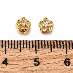 真鍮製マイクロパヴェキュービックジルコニアビーズ  花  ニッケルフリー  18KGP本金メッキ  5x5x4.5mm  穴：1.2mm&nbsp;KK-D407-14G