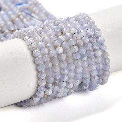 天然石ブルーレースアゲートビーズ連売り  多面カット  ラウンド  3.2~3.5x3mm  穴：0.6mm  約130個/連  14.96