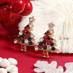 クリスマスツリー合金ラインストーンペンダントネックレス＆スタッドピアス＆リング＆ブローチセット  ゴールドカラー  450ミリ＆30x23mm&nbsp;WG792CD-05