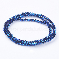 電気メッキガラスビーズセット  フルメッキ  多面カット  双円錐形  ブルー  3x3mm  穴：1mm  約107~110個/連  32.5~34cm&nbsp;EGLA-J026-3mm-F18