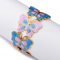 女性用304ステンレススチールエナメルカフバングル  蝶  ライラック  1-1/4インチ（3.25cm）  内径：2-3/8インチ（6cm）&nbsp;BJEW-P347-01G-B