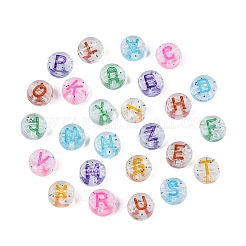 透明なアクリルビーズ  アルファベット付きフラットラウンド  グリッターパウダー付き  ミックスカラー  6.5~7x3.5~4mm  穴：1.5~1.6mm  約3846個/500g&nbsp;TACR-Q013-02A-M