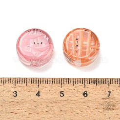 印刷された透明アクリルビーズ10個  笑顔とフラットラウンド  ミックスカラー  16x9mm  穴：3.5mm&nbsp;AC-CBA36B6-01