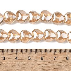 電気メッキ透明ガラスビーズ連  ハート  パール光沢メッキ  サドルブラウン  9.5x10.5x6mm  穴：0.7mm  約42個/連  15.87''（40.3センチメートル）&nbsp;EGLA-A045-01-PL01