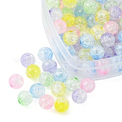 100個5色透明クラックルアクリルビーズ  ラウンド  ミックスカラー  8x7.5mm  穴：1.8mm  約20PCS /カラー&nbsp;CACR-FS0001-02