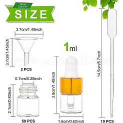 空のガラスドロッパーボトル  エッセンシャルオイル用アロマセラピーラボ用化学薬品  使い捨てプラスチック移送ピペットとミニ透明プラスチック漏斗ホッパー付き  透明  38x16mm&nbsp;MRMJ-BC0002-04