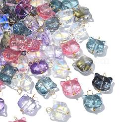 100個5色ガラスペンダント  金色の真鍮ループ  猫の頭のチャーム  ミックスカラー  17x14x6.5mm  穴：2.5mm  20個/カラー&nbsp;GLAA-CJ0002-34