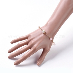 Natural Rose Quartz Link Bracelets&nbsp;BJEW-JB04998-01
