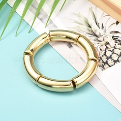 男性女性のための分厚いccbプラスチック湾曲チューブビーズストレッチブレスレット  ゴールド  内径：2インチ（5.2cm）&nbsp;BJEW-JB06992-01