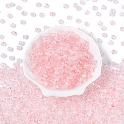 透明ガラスシードビーズ  グリッターパウダー付き  双円錐形  ピンク  6x5~5.5mm  穴：1.2~1.5mm  約2250個/ポンド&nbsp;SEED-N014-01A-07